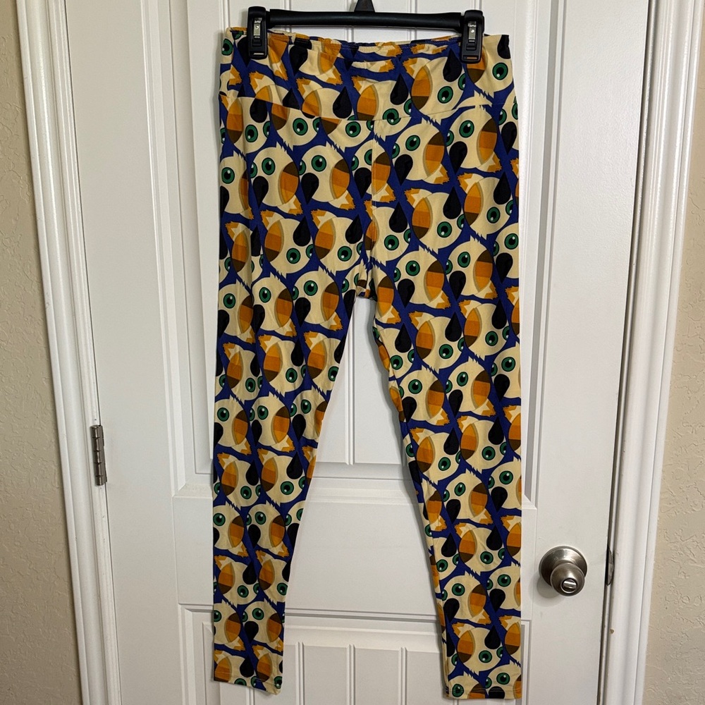 Colorful Geometric Pattern Leggings with Owl